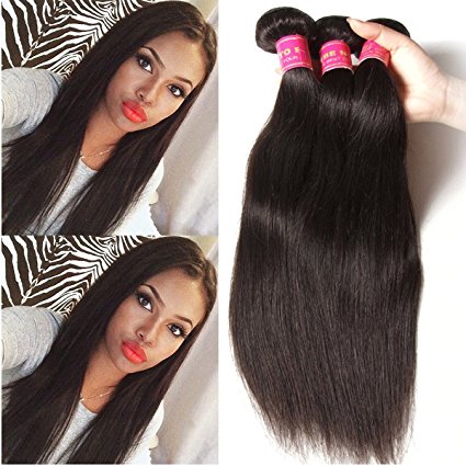 ALI JULIA Hair 3 Bundles 7A Brazilian Virgin Straight Hair Weft 100% Unprocessed Human Hair Weft Extensions Natural Color (12 14 16 inches)