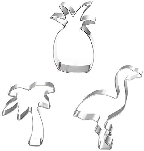 XYBAGS Tropical Cookie Cutter Set - 3 Piece - Pineapple, Flamingo, Palm Tree, Cookie Cutters Molds for Summer or Beach Theme Parties Supplies