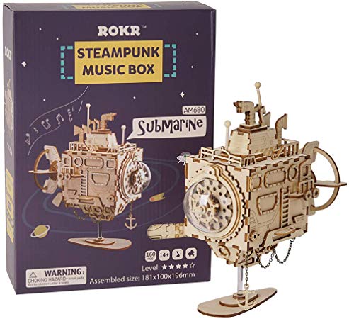 ROKR 3 D Puzzle Music Box Kit-Hand Crank Musical Model Building Kit Gifts for Birthday/Anniversary/Festival (Submarine Music Box)
