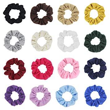 Pack of 16 Cotton Hair Scrunchies Single Jersey Solid Color Ponytail Holders Hair Ties for Girl (16 colors)