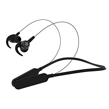 Nu Republic Rebop Black Edition-in Ear Bluetooth Neckband with Vibration Notification, 15 Hours Battery Life, Fold-able Design, BT V5.0, in-Line Controls with Built-in Mic-Black