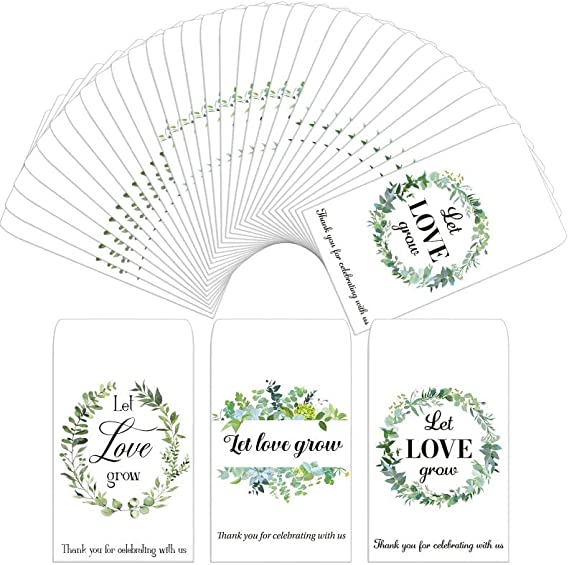 150 Pieces Wedding Favors Seed Packets Let Love Grow Seed Packets Self Adhesive Let Love Grow Envelopes Retro Christmas Valentine Wedding Favors for Guests, 3 Styles (Eucalyptus Wreath Pattern)