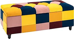 HOMCOM 114 x 47 x 47cm Velvet Storage Ottoman, Button-tufted Footstool Box, Toy Chest with Lid for Living Room, Bedroom, Multicoloured