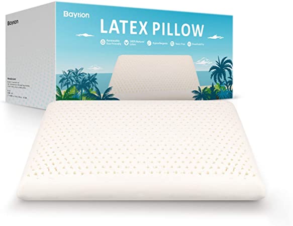 Baytion Latex Pillow, Latex Foam Pillow for Sleep with Storage Bag, Soft Pillow for Side Sleeper and Back Sleeper [100% Natural Latex] [Breathability][Fast Rebound](Standard)