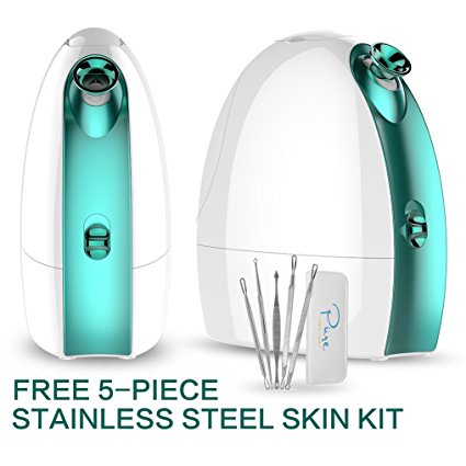 NanoSteamer Pro - 4-in-1 Nano Ionic Facial Steamer with Cool Mist & Aromatherapy - 30 Min Steam Time - Humidifier - Unclogs Pores - Blackheads - Spa Quality - Bonus 5 Piece Stainless Steel Skin Kit