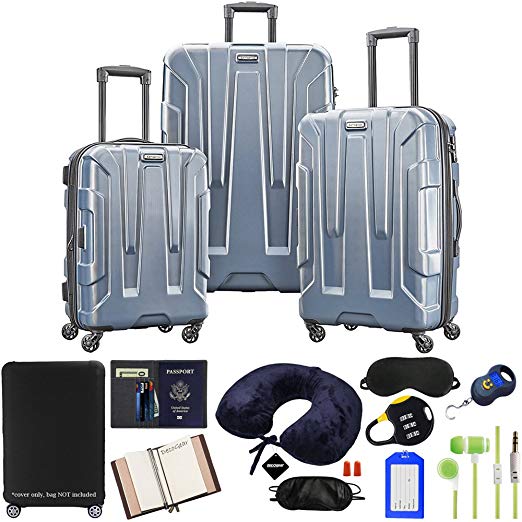 Samsonite 102691-1101 Centric 3pc Nested Hardside 20/24/28 Luggage Set - Blue Slate Bundle w/Deco Gear Luggage Accessory Kit (10 Item)