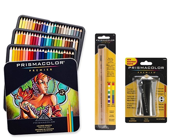 Prismacolor Premier Colored Pencil and Accessory Set, Set of 72 Premier Colored Pencils, One Premier Pencil Sharpener, and a 2-pack of Prismacolor Premier Colorless Blender Pencils