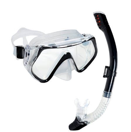 Mask and Snorkel Set, OBOSOE Anti-Fog Scuba Diving Mask for Adults, Kids - Black