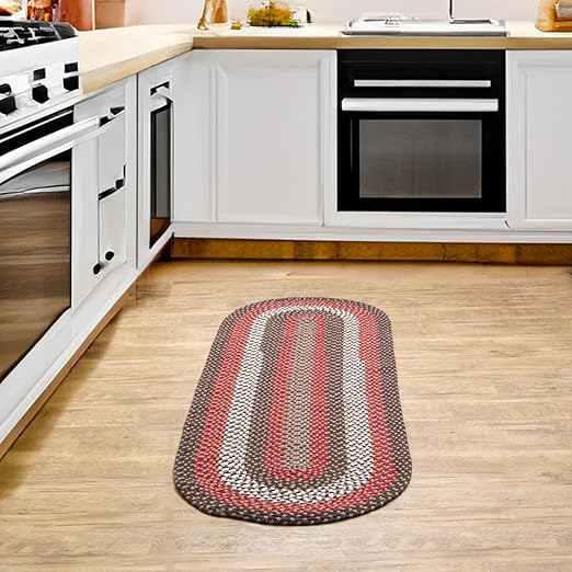 Super Area Rugs Runner 2' X 6' Brown - Red - Ivory Oval Braided Rug for Farmhouse/Primitive Style Kitchens and Bathrooms