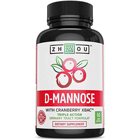 D Mannose with Cranberry Extract & Vitamin C Urinary Tract Formula - Triple Action Complex with Clinically Tested Cranberry XBAC™ for Bacterial Antiadherance & Flushing Impurities - 60 Veggie Capsules