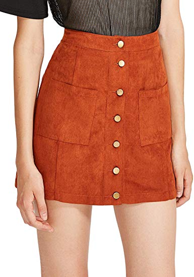 Verdusa Women's Casual Patch Pocket Button-Up A-Line Short Skirt