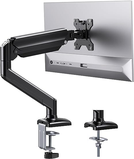 ErGear Single Monitor Arm for 13-32 inch Screens, Adjustable Gas Spring Monitor Mount Holds up to 22 lbs, Computer Monitor Stand with VESA Mount, C-Clamp & Grommet Base, Max VESA 100x100mm, EGSS15B