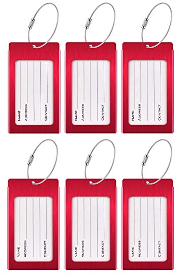 Luggage Tags, LLFSD Metal Suitcase Tags Travel Bag ID Identifier Luggage Tag (Red 6-Pack)