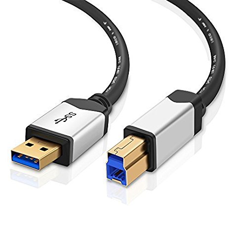 TNP USB 3.0 Cable A-Male to B-Male (15 FT) Type A to B Male Premium Gold Plated SuperSpeed USB Adapter Connector Bi-Directional Extender Cord Wire Plug