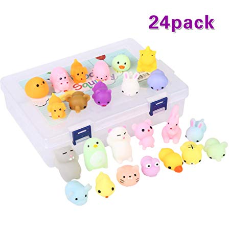 24Pcs Mochi Squishy Toys, Mochi Kawaii squishies Toys Gifts for Party Favors for Kids, Mini Supper Cute Animals Stress Toys Stress Relief Toys Squeeze Toys Squishy Cats Panda Rabbit Xmas Gifts