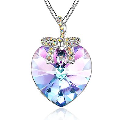 Crystal Necklace, iSuri "Love heart”Pendant Necklace Fashion Jewelry Made with Swarovski Crystals for Valentine's Day Gift.