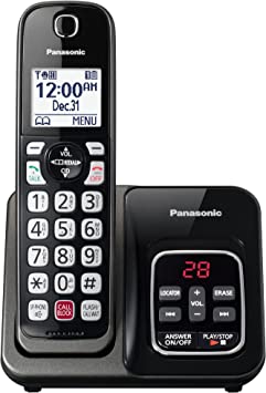 Panasonic Cordless Phone with Call Block and Answering Machine, Expandable System with 1 Handset - KX-TGD830M (Metallic Black)