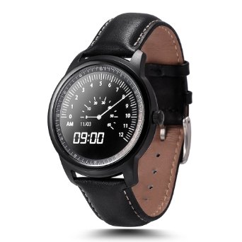 LEMFO LEM1 Bluetooth Smart Watch - Waterproof Leather Strap Full HD IPS Screen Fitness Tracker For IOS Android Smartphone Black