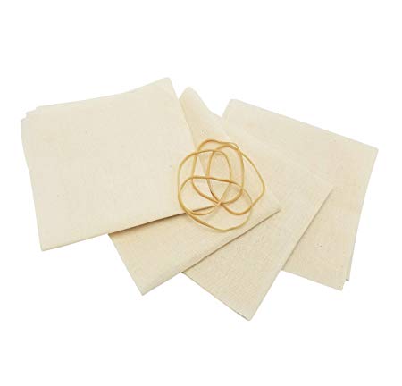 Unbleached Muslin Kombucha Covers - 4 Pack with Rubber Bands - 10" Square Fits Wide Variety Of Jar Openings - Tight Weave Keeps Flies Out - Let's Your Kombucha Breathe - Hand Wash