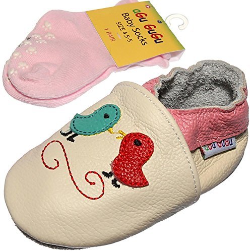 aGu GuGu Soft Sole 100% Real Leather Baby Boy, Girl, Infant,Toddler Pre Walker Shoes With Matching Anti-Slip Socks (16 Designs)