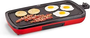 Dash Everyday Nonstick Electric Griddle for Pancakes, Burgers, Quesadillas, Eggs & other on the go Breakfast, Lunch & Snacks with Drip Tray   Included Recipe Book, 20in, 1500-Watt - Red