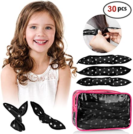 HailiCare 30pcs Hair Rollers Night Sleep Foam Hair Curler - Flexible Soft Pillow Hair Rollers DIY Sponge Wave Hair Tools No Heat Women & Kids (Black)