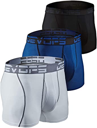 DEVOPS Men's Perfomance Cool Dry Mesh Underwear Boxer Trunk 3-inch Brief (3 Pack) (Small, Black-Blue-White)