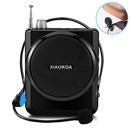 XIAOKOA Voice Amplifier Rechargeable1800mAh with Headset Microphone Mini Portable Loudspeaker Megaphone for Tour Guides, Teachers, Coaches, Presentations, Costumes Support FM/MP3/TF/SD Card (N-201)