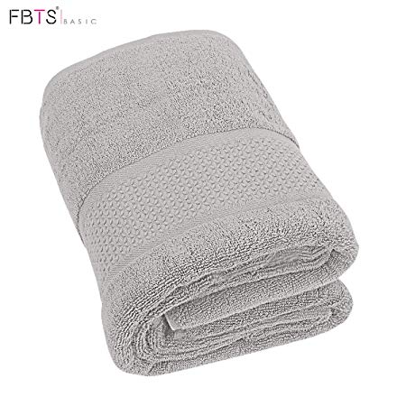 FBTS Basic Bath Towel (1-Pack, Grey, 31x59 Inches) Pure Cotton Luxury Highly Absorbent Extra Soft Professional Grade Five-Star Hotel Quality