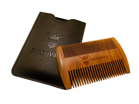 Wooden Beard Comb & Case - Fine & Coarse Teeth from Striking Viking - Anti-Static and Hypoallergenic Wood Pocket Comb For Beards & Mustaches