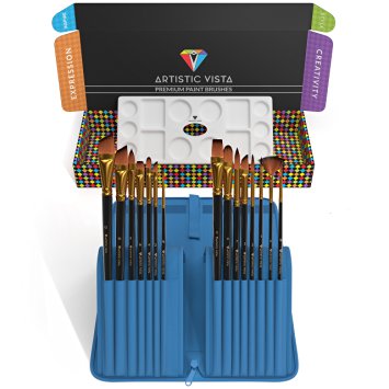 Artistic Vista - Paint Brushes | Complete 15 Piece set. Perfect for Acrylic, Watercolor, Gouache, Oil, & Face painting.