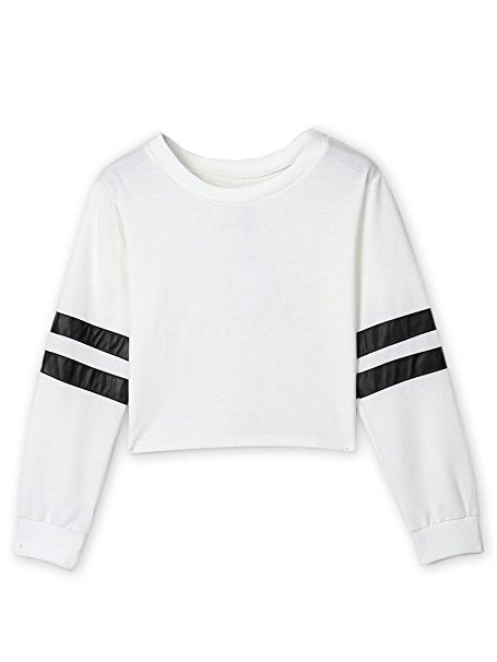Joeoy Women's Loose Striped Long Sleeve Crop Top Sweatshirt