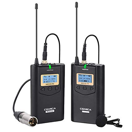 Wireless Microphone Comica CVM-WM100 UHF 48 Channels Professional Omnidirectional Wireless Lavalier Lapel Microphone for Canon Nikon Sony Panasonic DSLR Cameras and Smartphones etc.