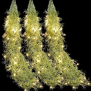 3 Packs LED Artificial Hanging Plants, 3.6 ft Fake Hanging Plant, Faux Greenery Spanish Moss Greenery Chain Wall Home Room Garden Wedding Garland Outside Decor (Basket Not Included) (Vines Moss)