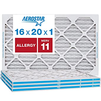 Aerostar Allergen & Pet Dander 16x20x1 MERV 11 Pleated Air Filter, Made in The USA, (Actual Size: 15 3/4"x19 3/4"x3/4"), 4-Pack