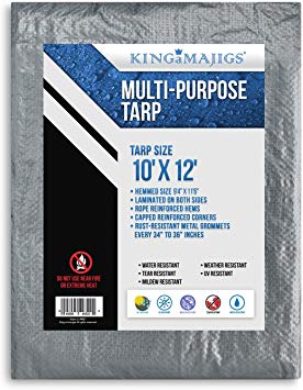 (2 Pack) 10x12 Waterproof Tarp - 5.5 Mil - All-Purpose Plastic Poly Tarp With Metal Grommets - Emergency Rain Shelter, Outdoor Cover and Camping Use - Blue and Silver (10 Foot. x 12 Foot)