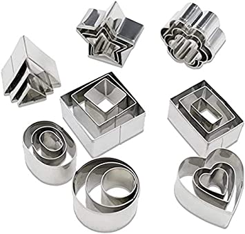 24 Pcs Mini Geometric Shaped Cookie Biscuit Cutter Rectangle Square Heart Triangle Round Tiny Circle Baking Stainless Steel Metal Molds