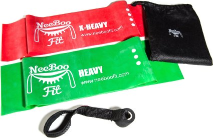 NeeBooFit Resistance Physical Therapy Band Set - Best Flat Exercise/Fitness Bands - 6 Feet Long, 6 Inches Wide - Door Anchor and Carry Bag Included