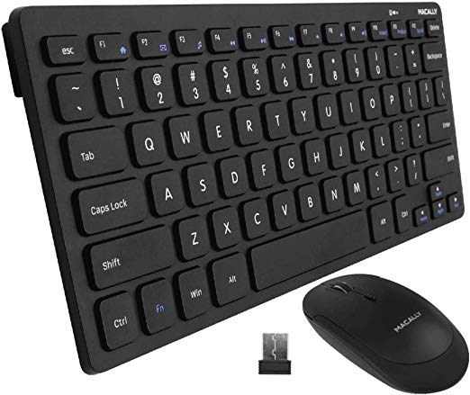 Macally 2.4G Wireless Keyboard and Mouse Combo - Low Profile, Compact Small Keyboard Mouse Set for PC Computer, Desktop, Laptop, Surface Pro, Smart TV - Compatible with Windows 10/8/7/Vista/XP, etc.