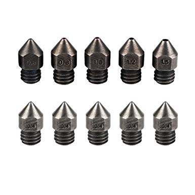 WINSINN Hardened Steel MK8 Nozzle 0.4mm, Works with Creality Ender 3 5 CR10 CR-10 CR10 Anet A8 Extruder Hotend 0.6mm 0.8mm 1.0mm 1.5mm for 3D Printer (Pack of 10Pcs)