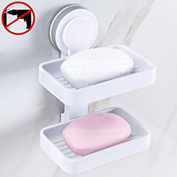 HOOMTAOOK Super Power Vacuum Suction Double Soap Dish Holder No Drill Waterproof Heavy Duty Removable Reusable Kitchen Sink Bathroom Shower For Bathroom and Kitchen