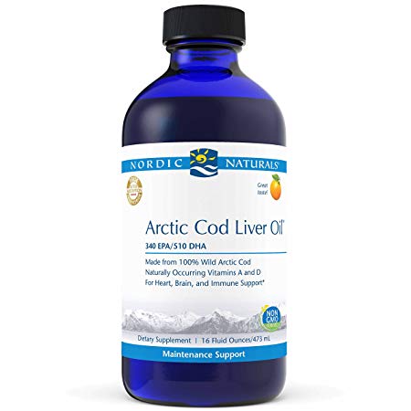 Nordic Naturals Pro Arctic Cod Liver Oil Liquid - 100% Wild Arctic Cod Liver Oil, 340 mg EPA, 510 mg DHA, Support for Cardiovascular, Neurological, and Immune Health, Orange Flavored, 16 oz.