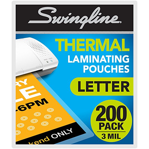 Swingline Thermal Laminating Sheets / Pouches, Letter Size Pouch, Standard Thickness, 200 Pack (3202062)