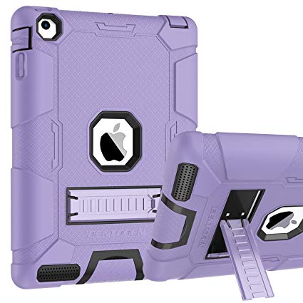 iPad 2 Case,iPad 3/4 Case,BENTOBEN Kickstand Anti-slip 3 in 1 Full-body Rugged Heavy Duty Shockproof Soft Rubber Cover Hard PC Bumper Protective Case for iPad 2nd /3rd /4th Generation,Purple/Black