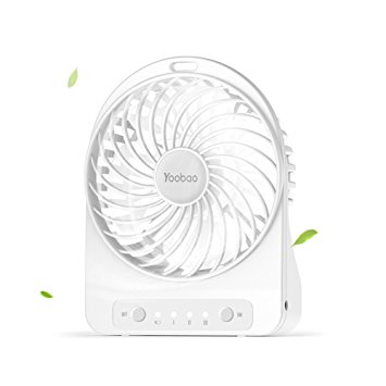 Yoobao F01 Mini Portable USB Fan Table Desktop Personal Fan 3300mAh Rechargeable Battery Powered Fan for Home and Office Cooling, Traveling Camping Handheld Fan with Flashlight (3 Speeds) - White