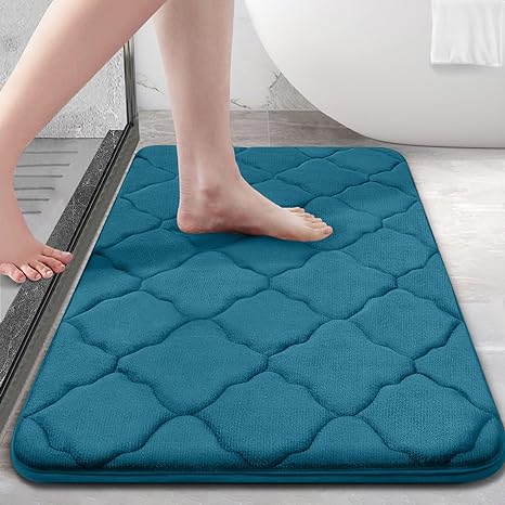 OLANLY Memory Foam Bath Mat Rug 36x24, Ultra Soft Non Slip and Absorbent Bathroom Rug, Machine Wash Dry, Comfortable, Thick Bath Rug Carpet for Bathroom Floor, Tub and Shower, Peacock Blue