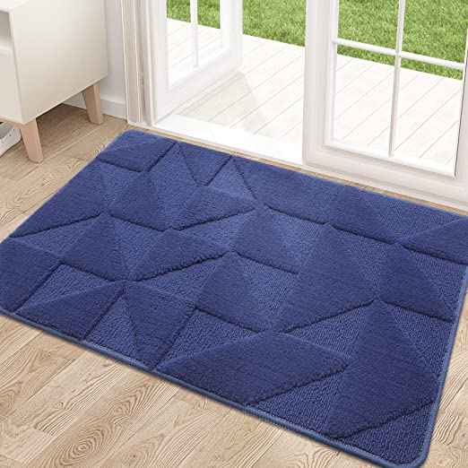 OLANLY Door Mats Indoor, Non-Slip, Absorbent, Dirt Resist, Entrance Washable Mat, Low-Profile Inside Entry Doormat for Entryway (20x32 inches, Navy)