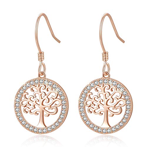 MEGA CREATIVE JEWELRY Women 925 Sterling Silver Tree of Life Crystals from Swarovski Earrings