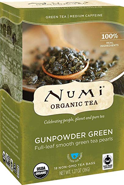 Numi Organic Tea Gunpowder Green, 18 Count Box of Tea Bags (Pack of 6)