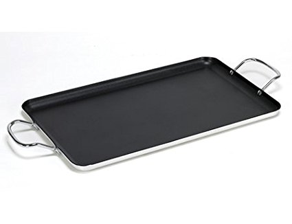 Double Griddle Pan–Heavy Duty Aluminum Grill Skillet–Double Layer Non Stick Interior Coating–Large 19’’x11’’ Cooking Surface–For Electric & Gas Stovetop Burners–Outdoor & Indoor Use